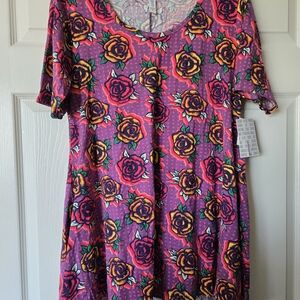 LuLaRoe Pink Floral Perfect Top With Roses